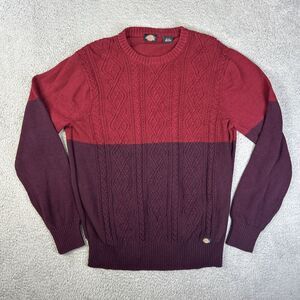 Dickies Sweater Mens XL Red Maroon Cable Knit Chunky Pullover Sweatshirt‎
